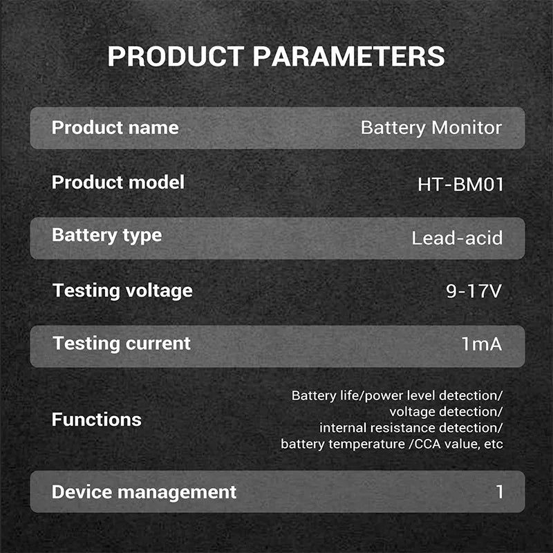 12V Battery Monitor Bluetooth - HT-BM01 Wireless App Tracking Tidesmit