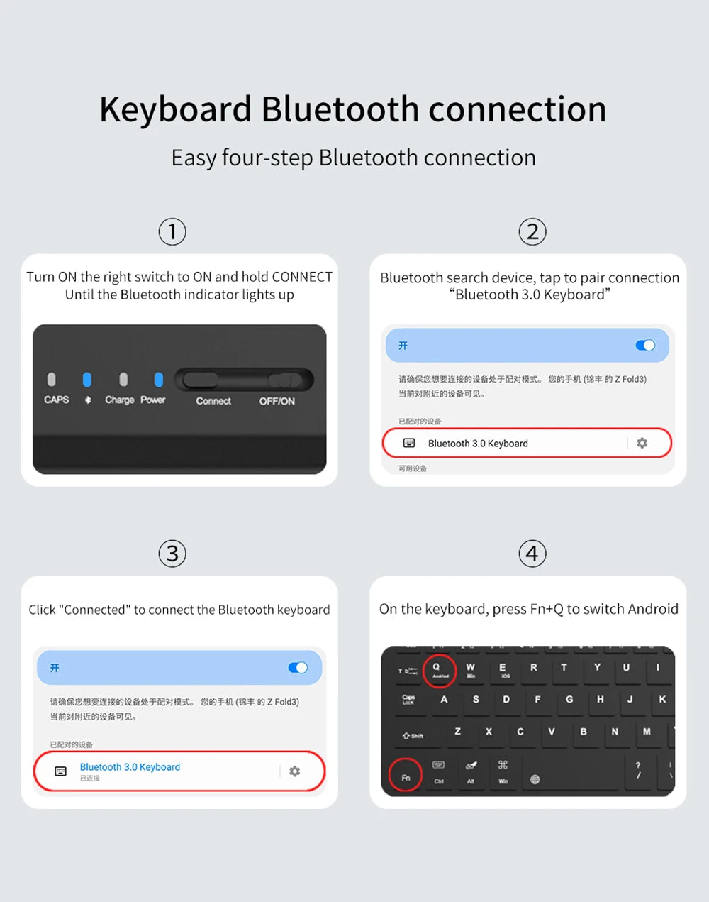 Wireless Keyboard and Mouse for Samsung Galaxy Z Fold Set - Navy/Black/Silver Tidesmit