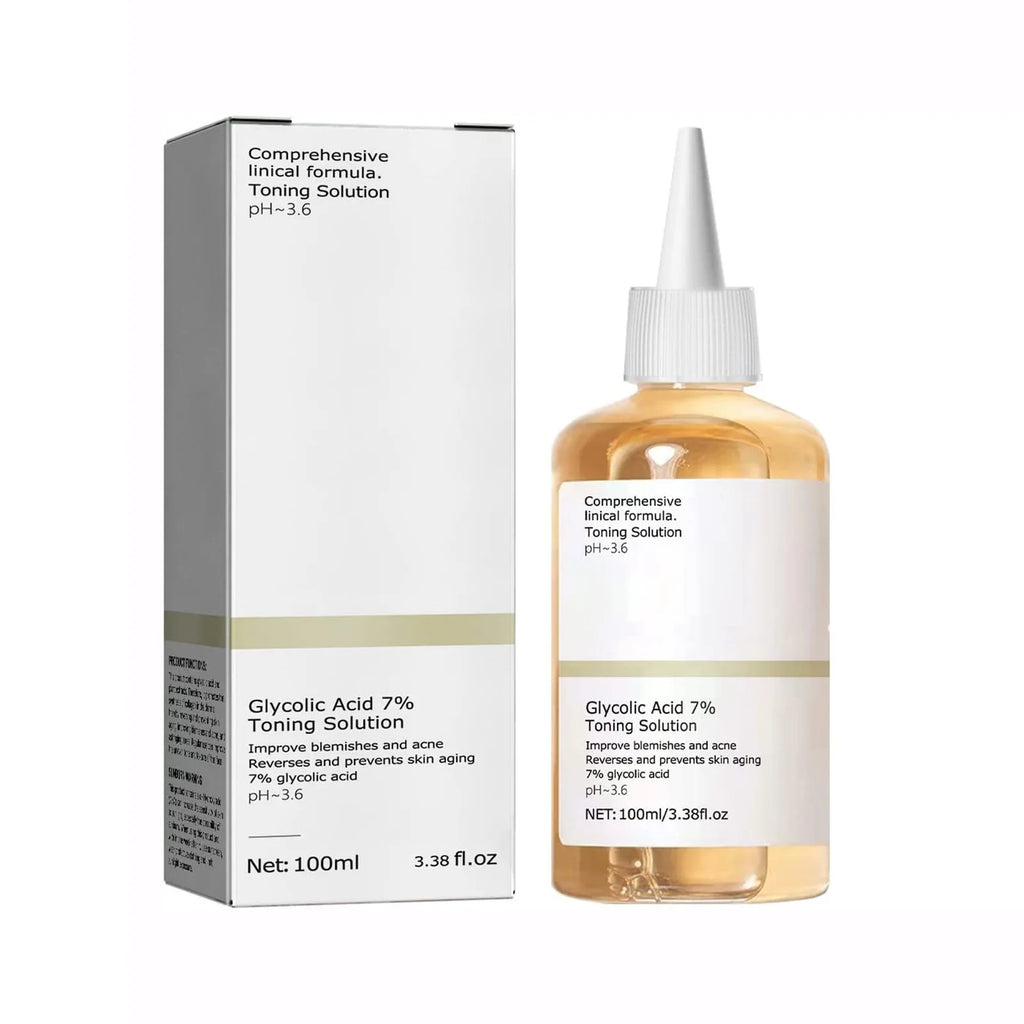 Tidesmit 100ml Glycolic Acid 7% Toning Solution texture close-up for acne treatment and facial skin rejuvenation
