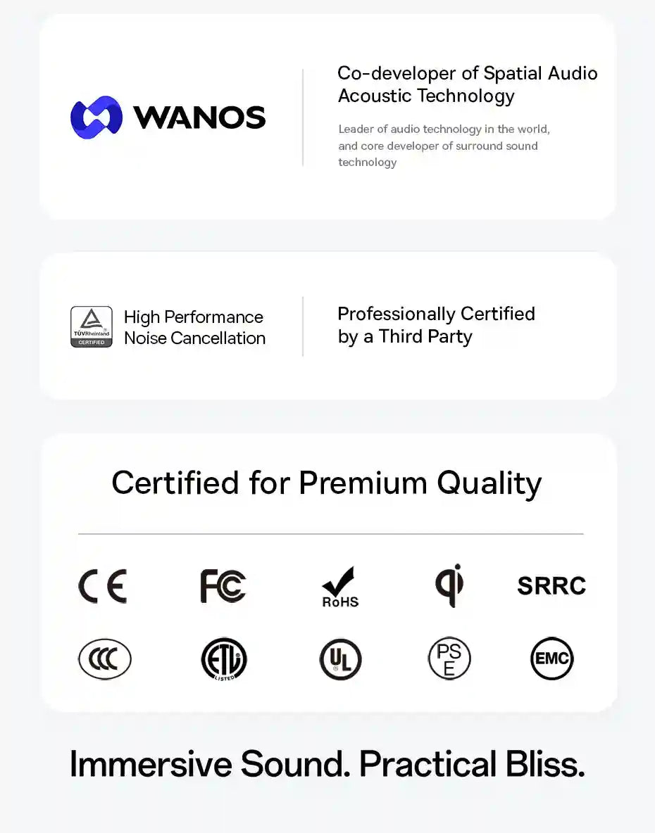 Tidesmit Wireless Headphones - 43dB Active Noise Cancellation, Black/White Tidesmit