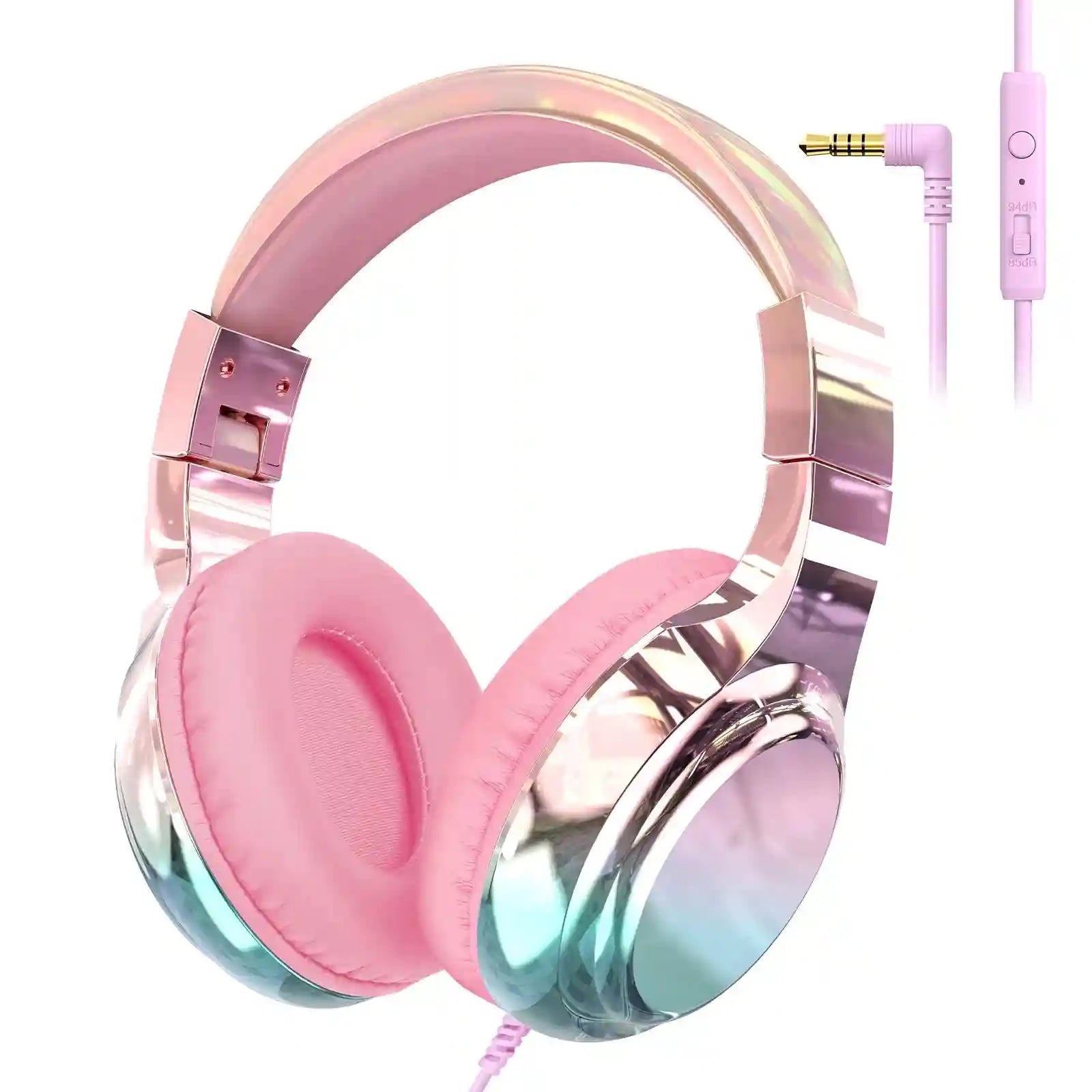 Wired Kids Headphones with Mic | Volume Limited Over-Ear Stereo Pink NO BOX Tidesmit
