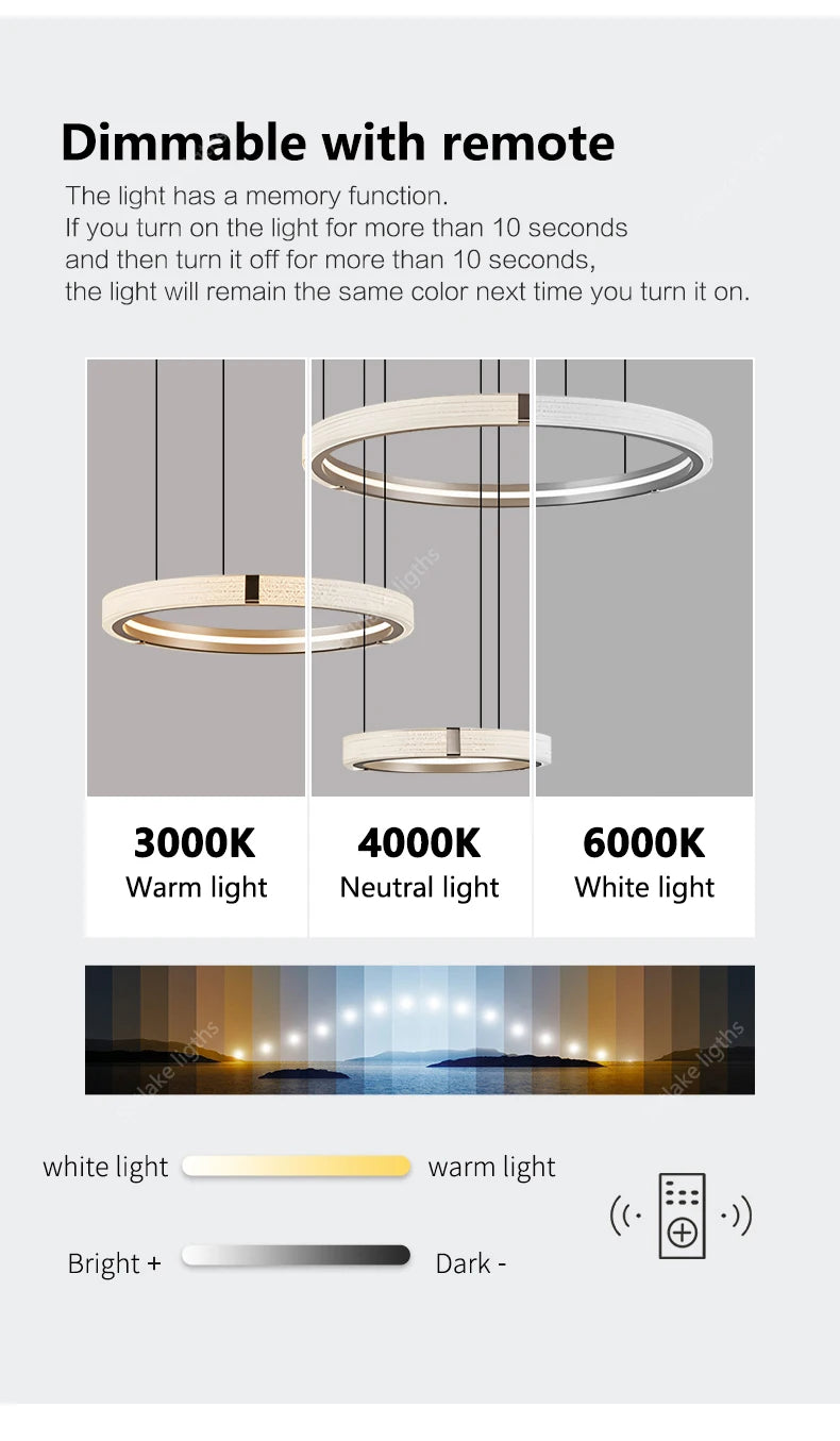 Modern Round LED Ring Light – Adjustable Minimalist Pendant 40-80cm Tidesmit