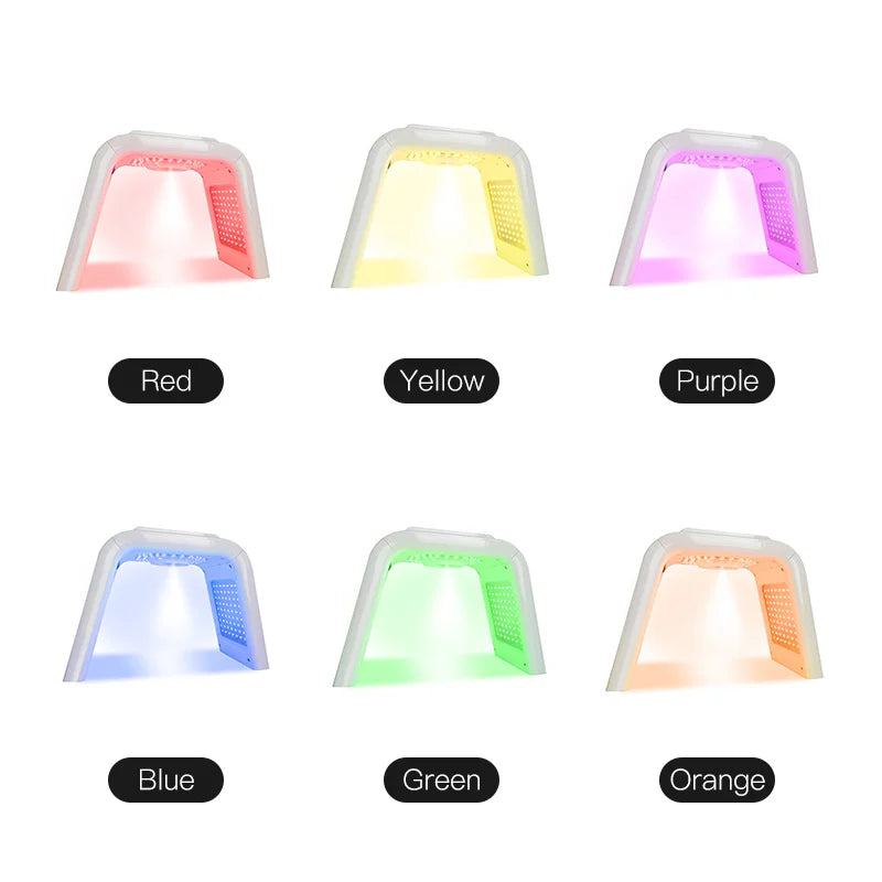 7-color LED light therapy facial machine for home skincare, anti-aging, acne, and skin rejuvenation beauty device.