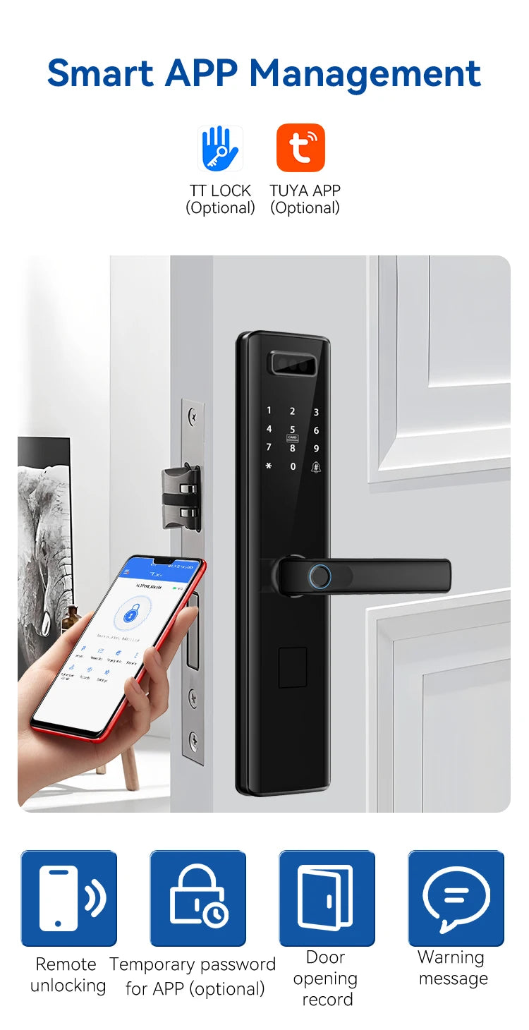 Rfid Keyless Tuya Wifi 3D Face Recognition Digital Electronic Lock Handle Fingerprint Smart Door Lock With Camera