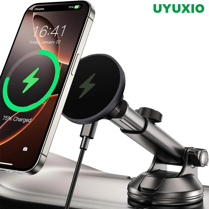 Magnetic Wireless Car Charger 15W Fast Charge Mount for iPhone (Black) Tidesmit
