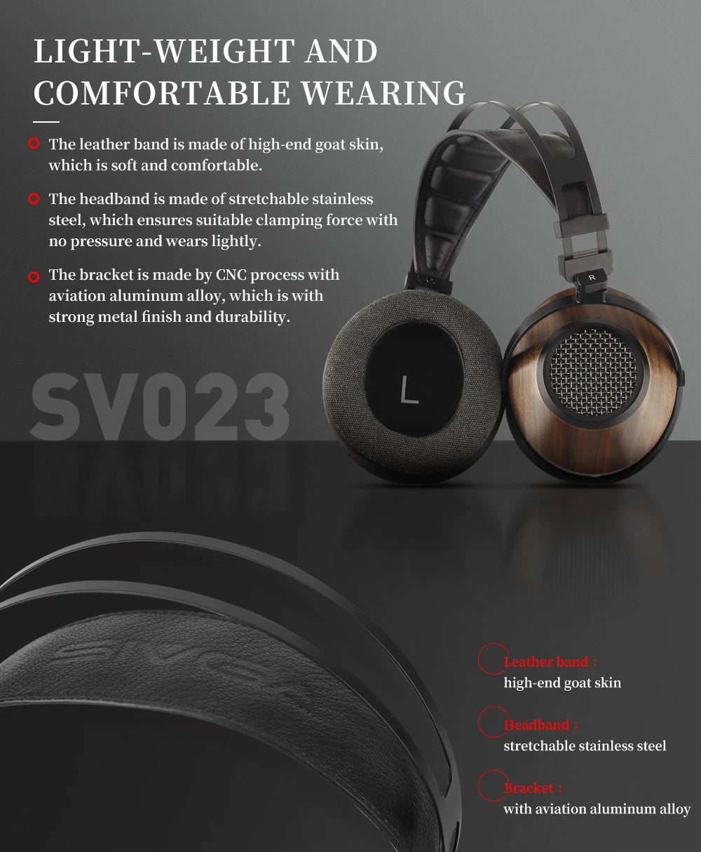 SIVGA SV023 Open Back Headphones | Walnut Wood 50mm Studio Monitor Drivers Tidesmit