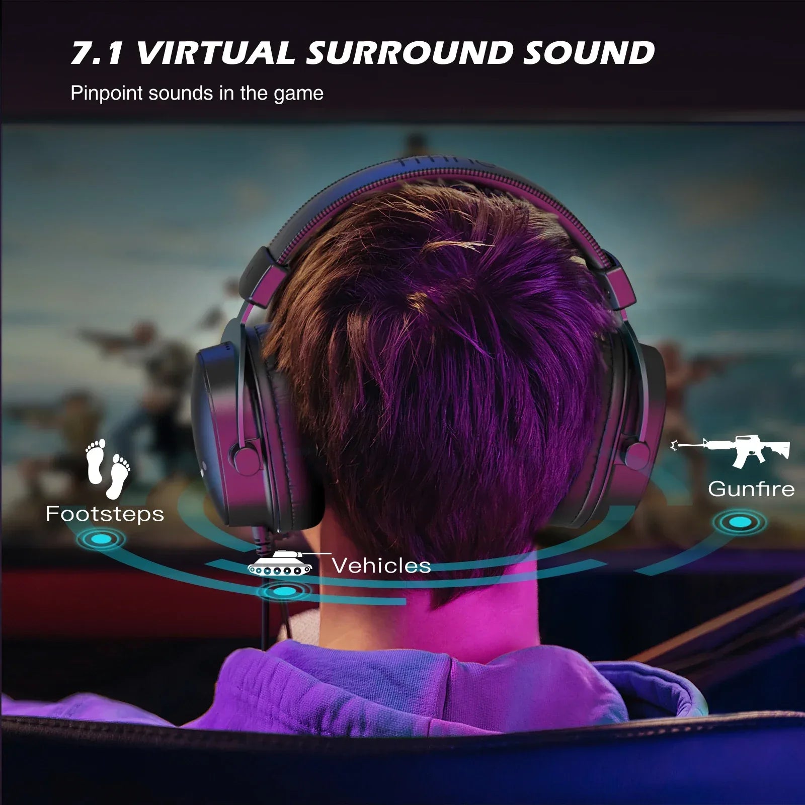 Tidesmit 7.1 Surround Sound PC Gaming Headset for PC PS5 Black Tidesmit