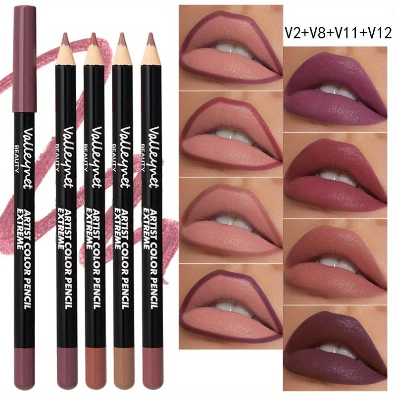 4pcs matte lip liner pencil set in long-lasting, highly pigmented nude and berry shades for smudge-proof lip makeup.