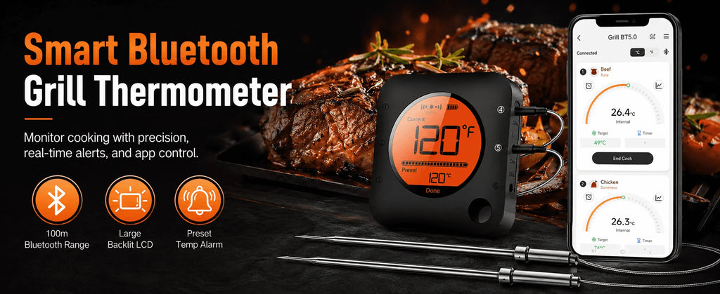 Bluetooth Meat Thermometer Digital BBQ Kitchen Thermometer Support 6 Probe for Smoker Cooking Grill Oven Candy