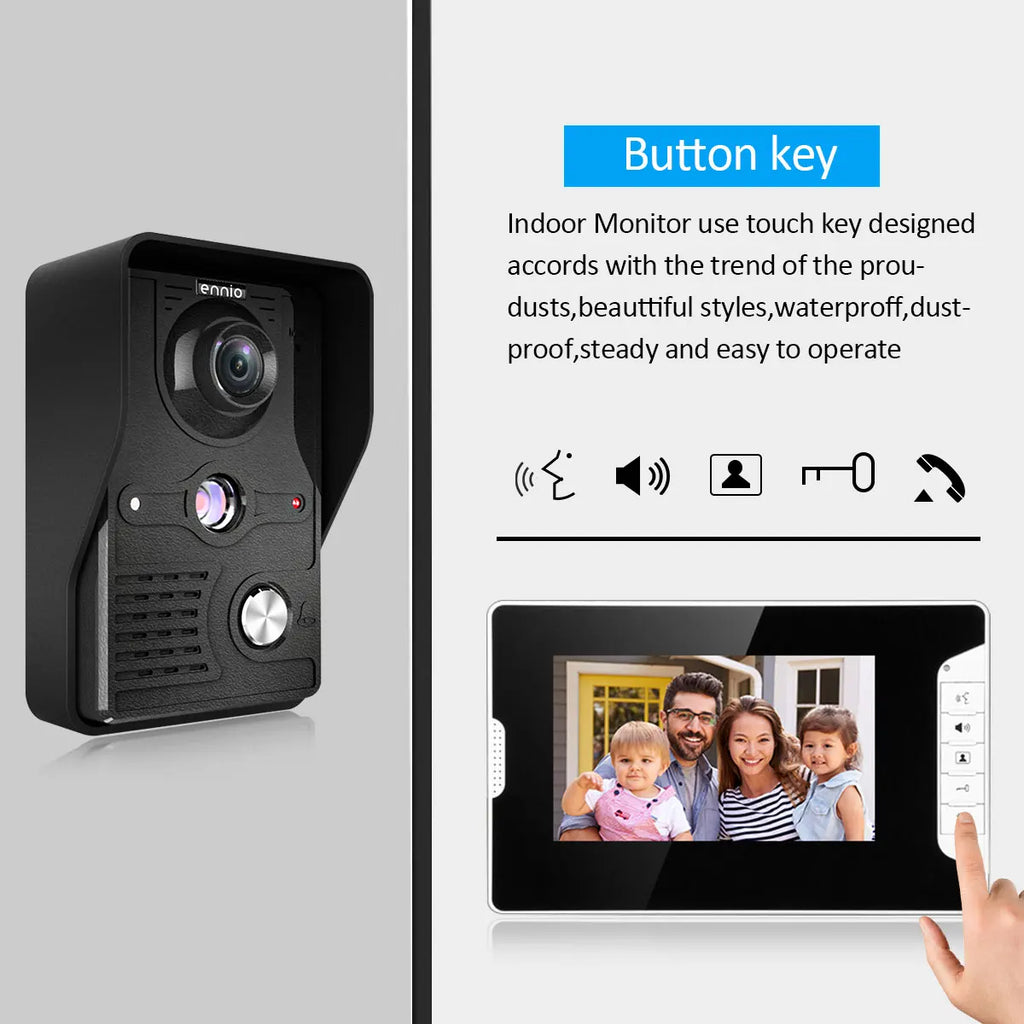 New 7 inch Video Doorbell Monitor Video Intercom With 1200TVL Weatherproof Outdoor Camera IP65 Door Phone Intercom System