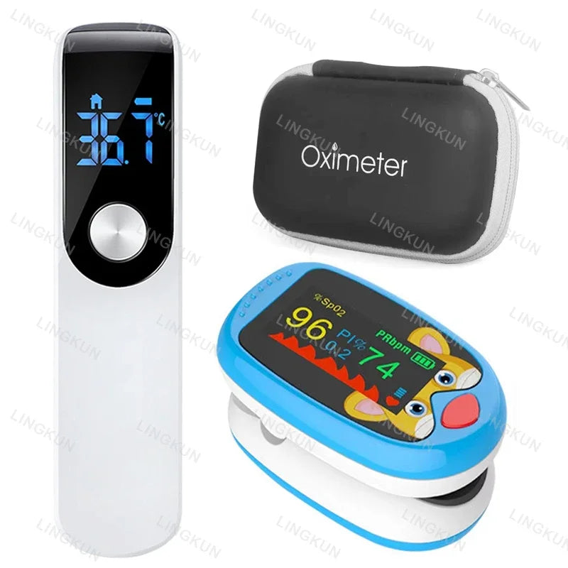 USB Pediatric Oximeter Finger Blood Oxygen Monitor for Children Pulse Oximeter OLED Digital Oximetro Home Medical Thermometer