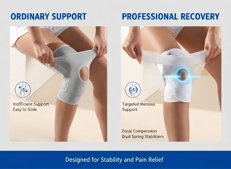 VBOSI Adjustable Breathable Knee Brace with Open Patella Compression Strap Sports Support for Running Gym Knee Pain Relief White