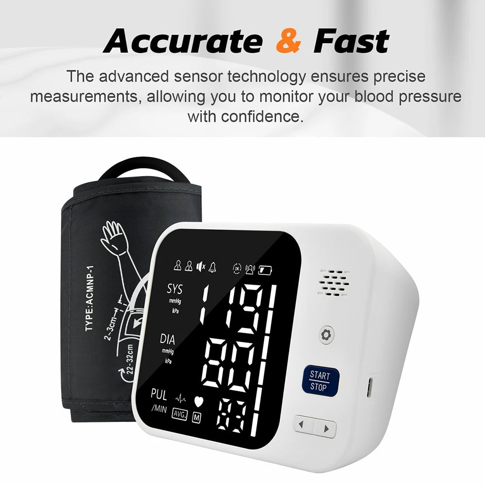 Pressure Tonometer Automatic Digital Arm Blood Pressure Meter Portable Upper Cuff Tensiometer Heart Rate Pulse Bp Monitor