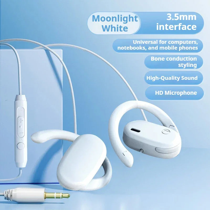 Open Ear Wired Headphones With HD Mic Stereo Audio Tidesmit 3.5mm white-3.5MM Tidesmit