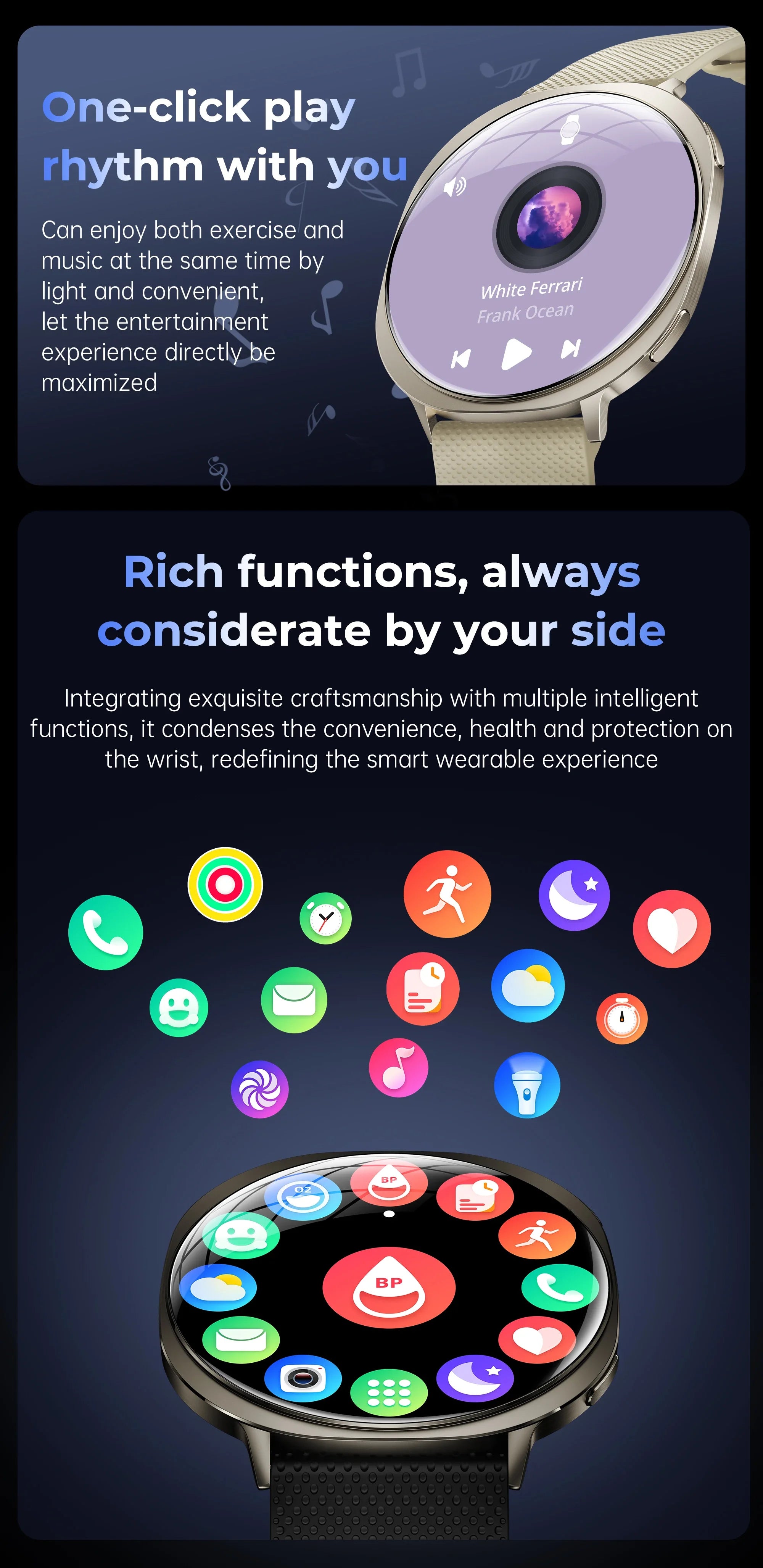 New M301 Smart Watch Round AMOLED Curved Screen Dial Call Alarm Clock Flashlight Health Tracking Fitness Smart Watch Women