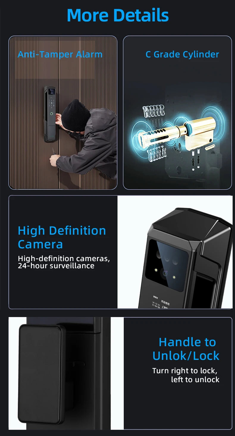 RAYKUBE 21-language Voice Camera Palm Vein Smart Fingerprint Lock Face Recognition Digital Lock With Video Call P85