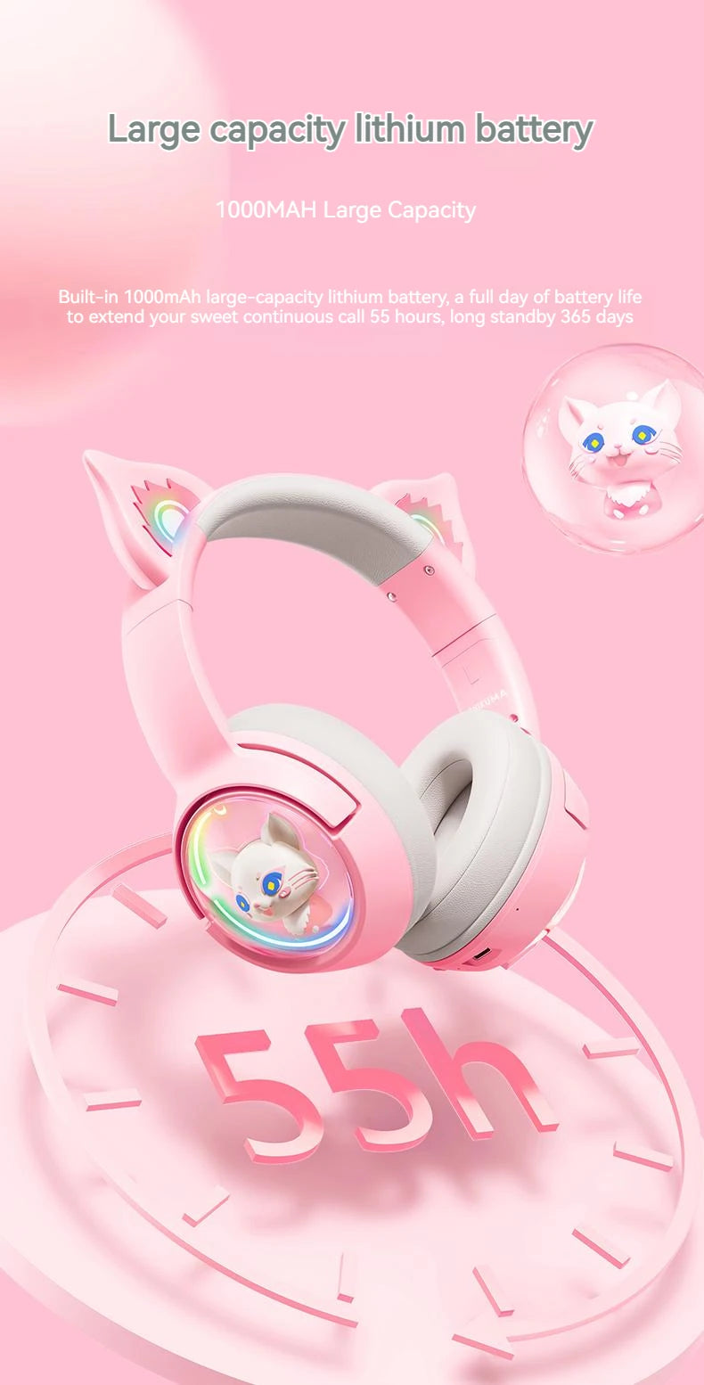 Wireless Cat Ear Gaming Headset | Low Latency Over-Ear Headphones Tidesmit