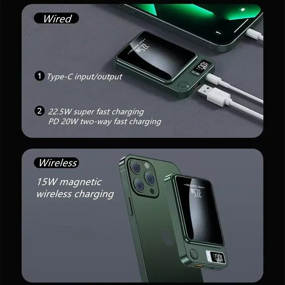 Magnetic Wireless Power Bank 50000mAh - Fast Charging USB-C Travel Battery Tidesmit