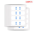 Transparent, oval-shaped adhesive face-lifting patches on white backing sheets with blue instructional arrows.