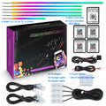 RGB atmosphere lamp kit for car interiors, featuring six LED strips, control modules, touch button, and installation