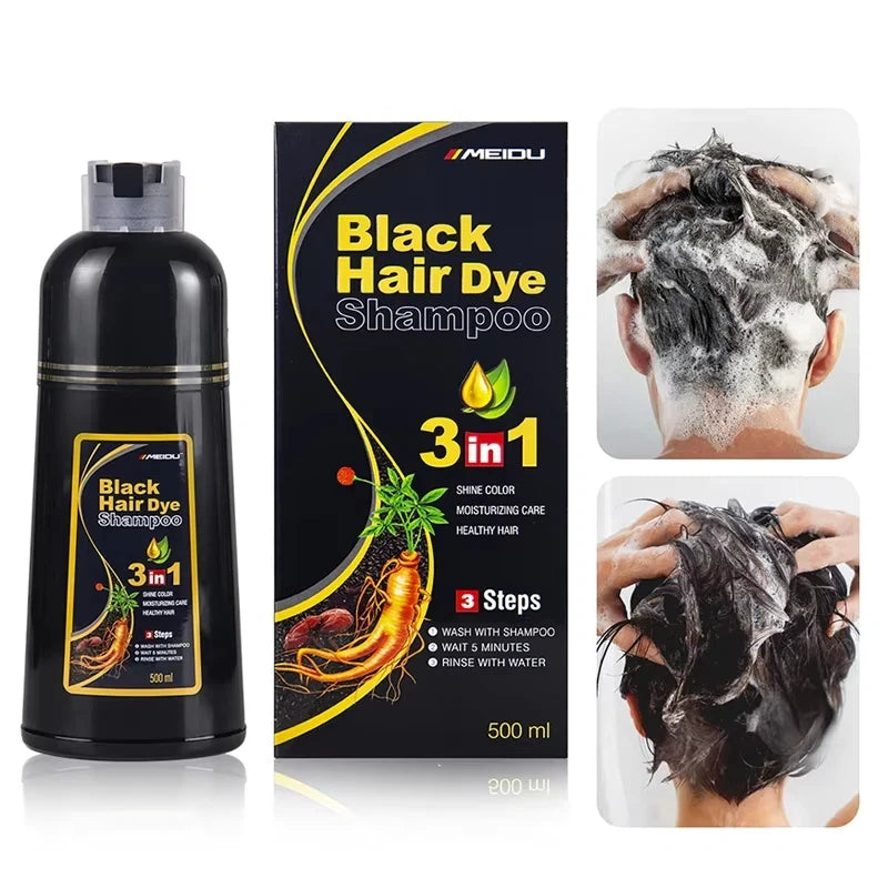 3-in-1 Black Hair Dye Shampoo Instant Hair Color Shampoo For Gray Hair Coverage Natural Herbal Permanent Hair Dye For Men Women