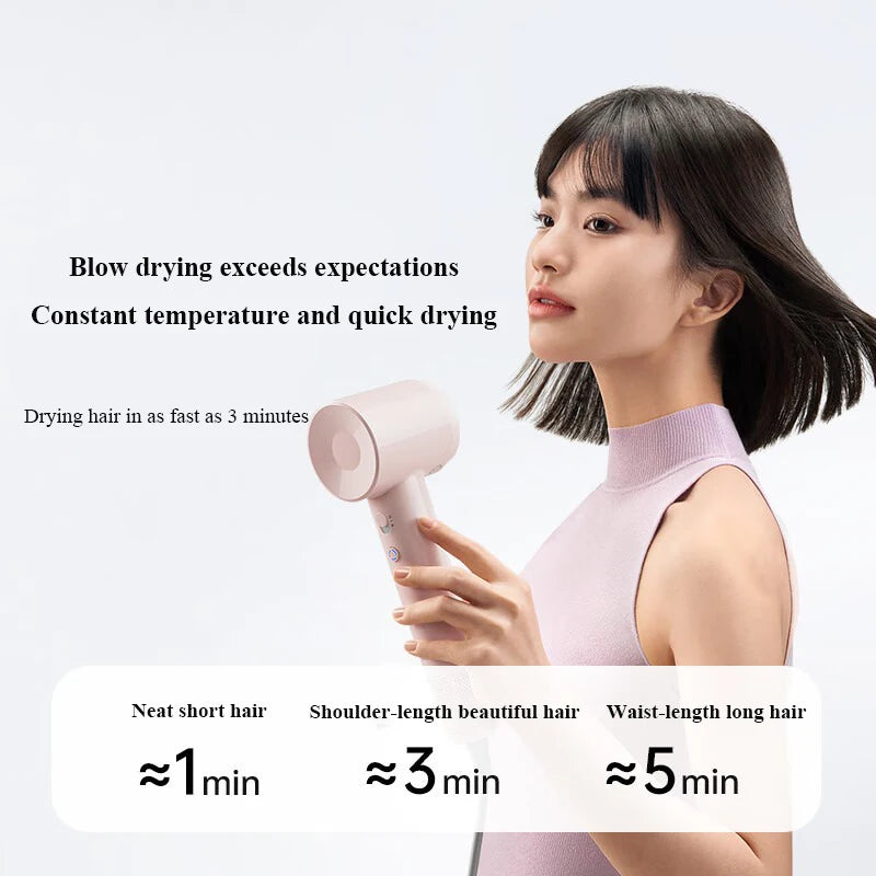 Lightweight 345g pink high-speed hair dryer with intelligent constant temperature and noise reduction for quick drying.