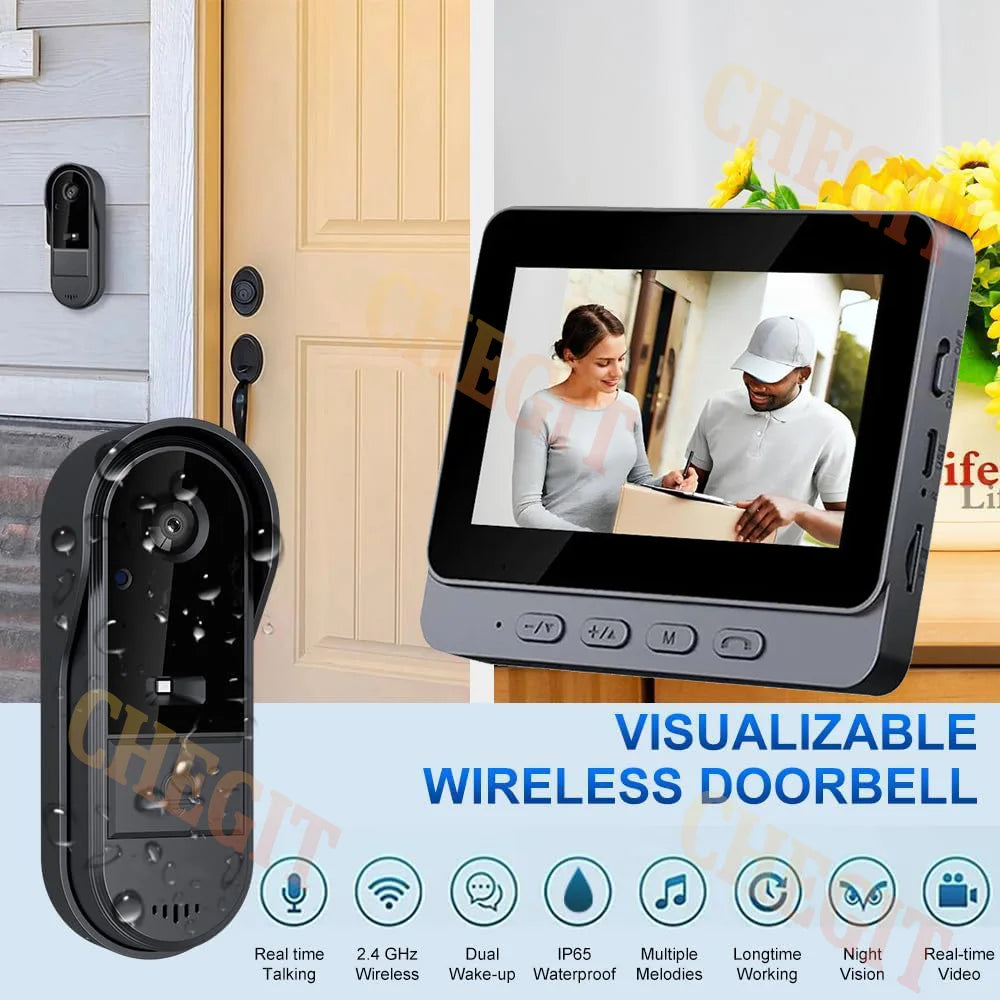 New Waterproof Wireless Doorbell Camera 4.3in IPS Screen 1080P Video Intercom Doorbell Home Security Door Bell IR Night Vision