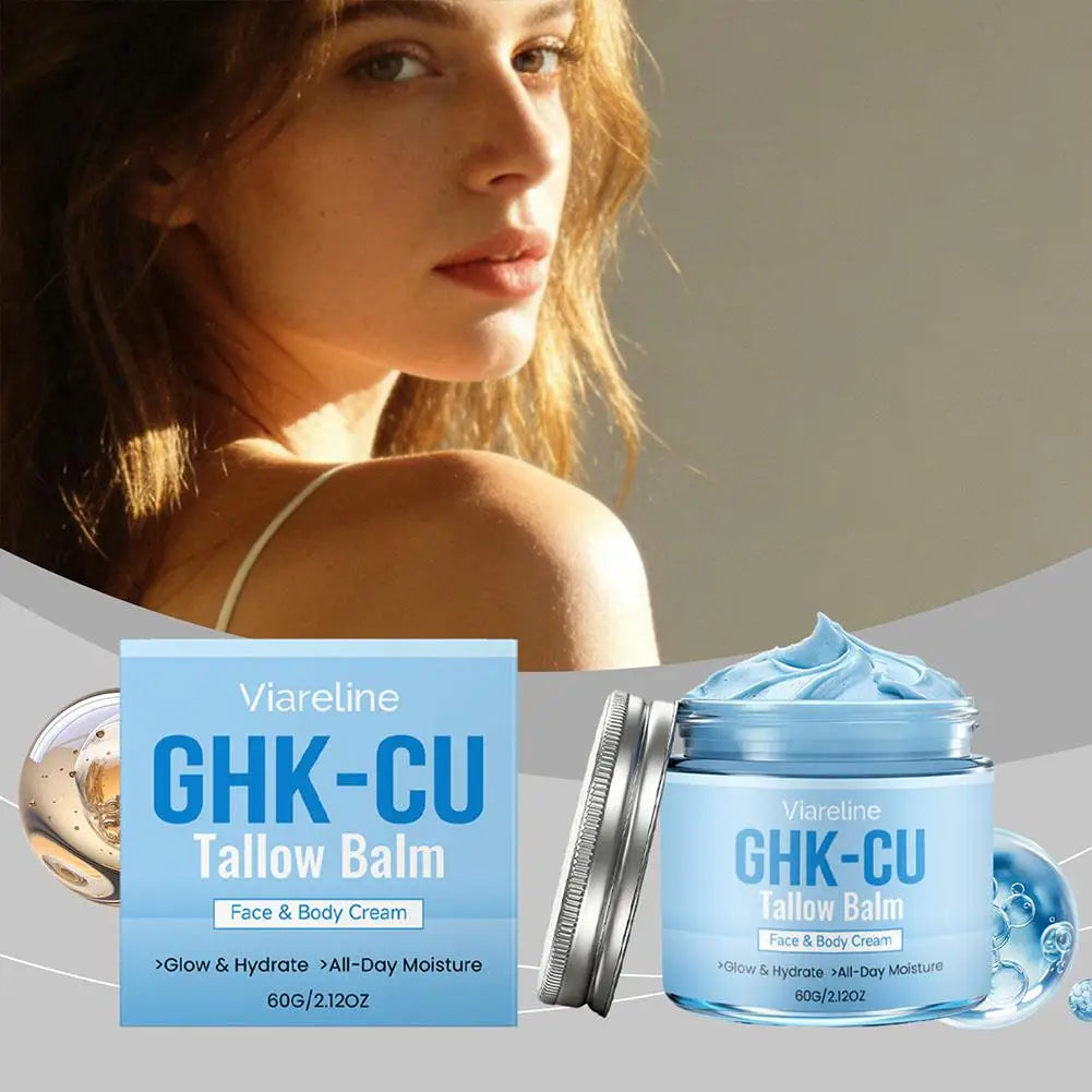 GHK-Cu Peptide Cream for Face, Blue Beef Tallow Moisturizer with Copper Peptides Gentle Safe for Face Hands Body Deep Nourishing