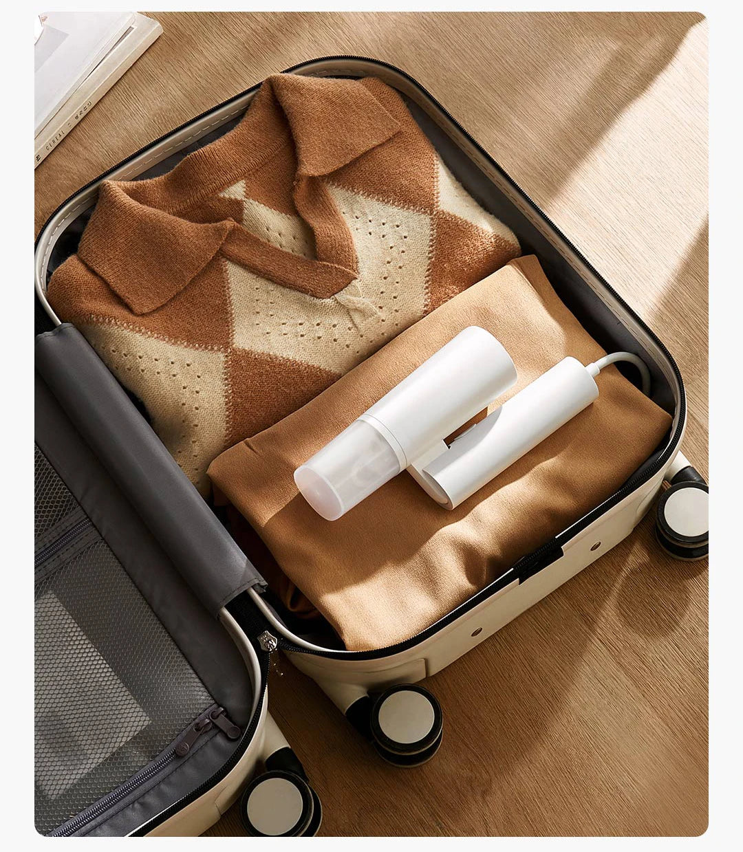Tidesmit MIJIA 2 handheld garment steamer showing portable foldable design for flat ironing and mite removal at home