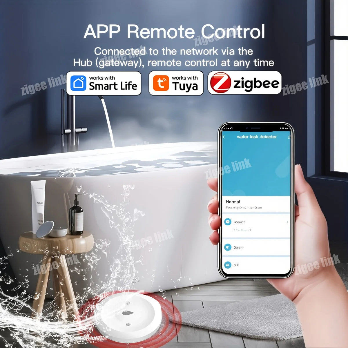 Smart Water Leak Sensor ZigBee 3.0 WiFi Flood Alarm for Home Automation Tidesmit