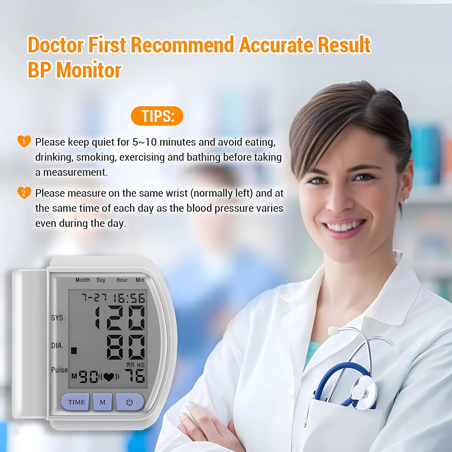 Wrist Blood Pressure Monitor Bp Monitor Large LCD Display Blood Pressure Machine Adjustable Wrist Cuff