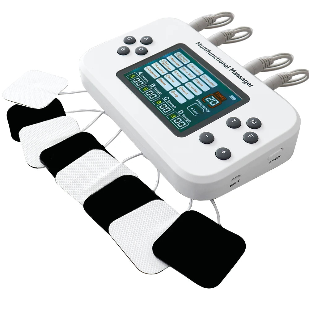 TENS EMS Muscle Stimulator with 30 Intensity Levels and 8 Pads Relaxation Treatment Tidesmit