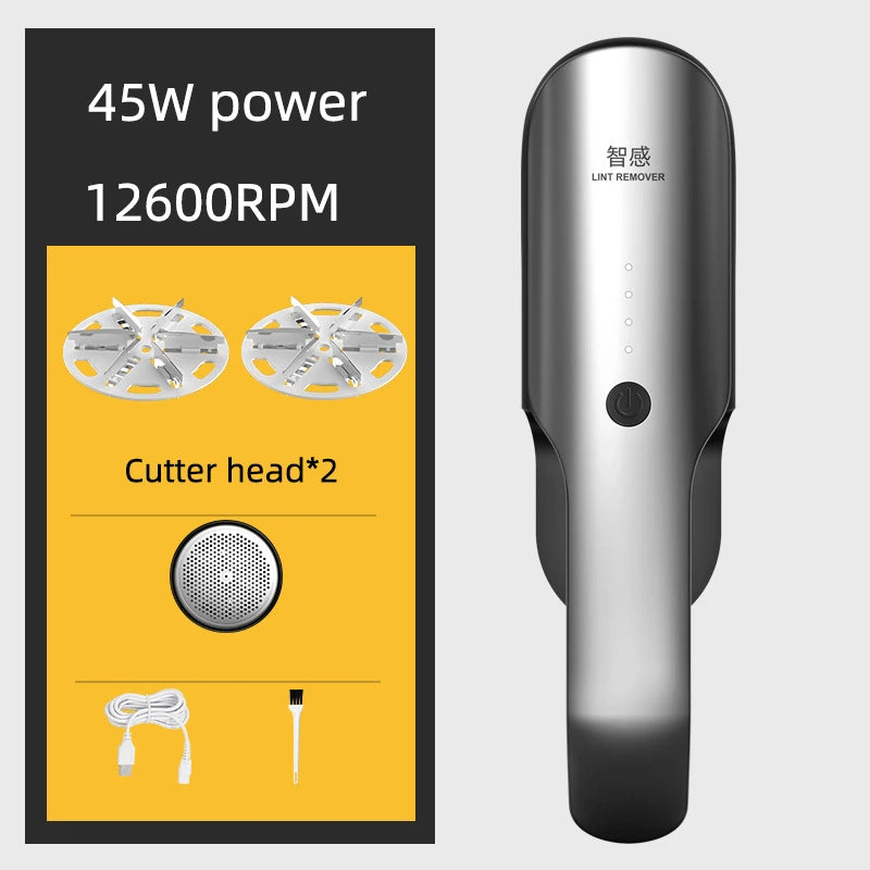 Electric lint remover with 2 cutter heads and 45W motor handheld body