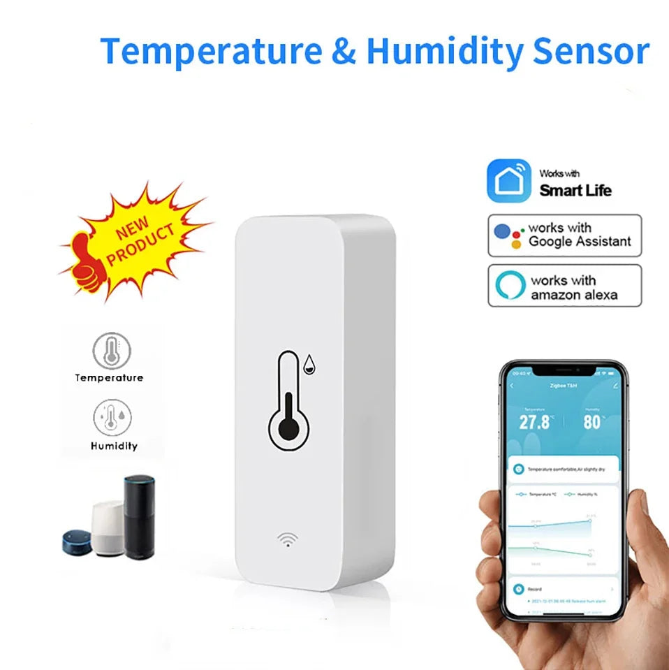 Smart Temperature and Humidity Sensor ZigBee 3.0 or WiFi App Monitor Tidesmit