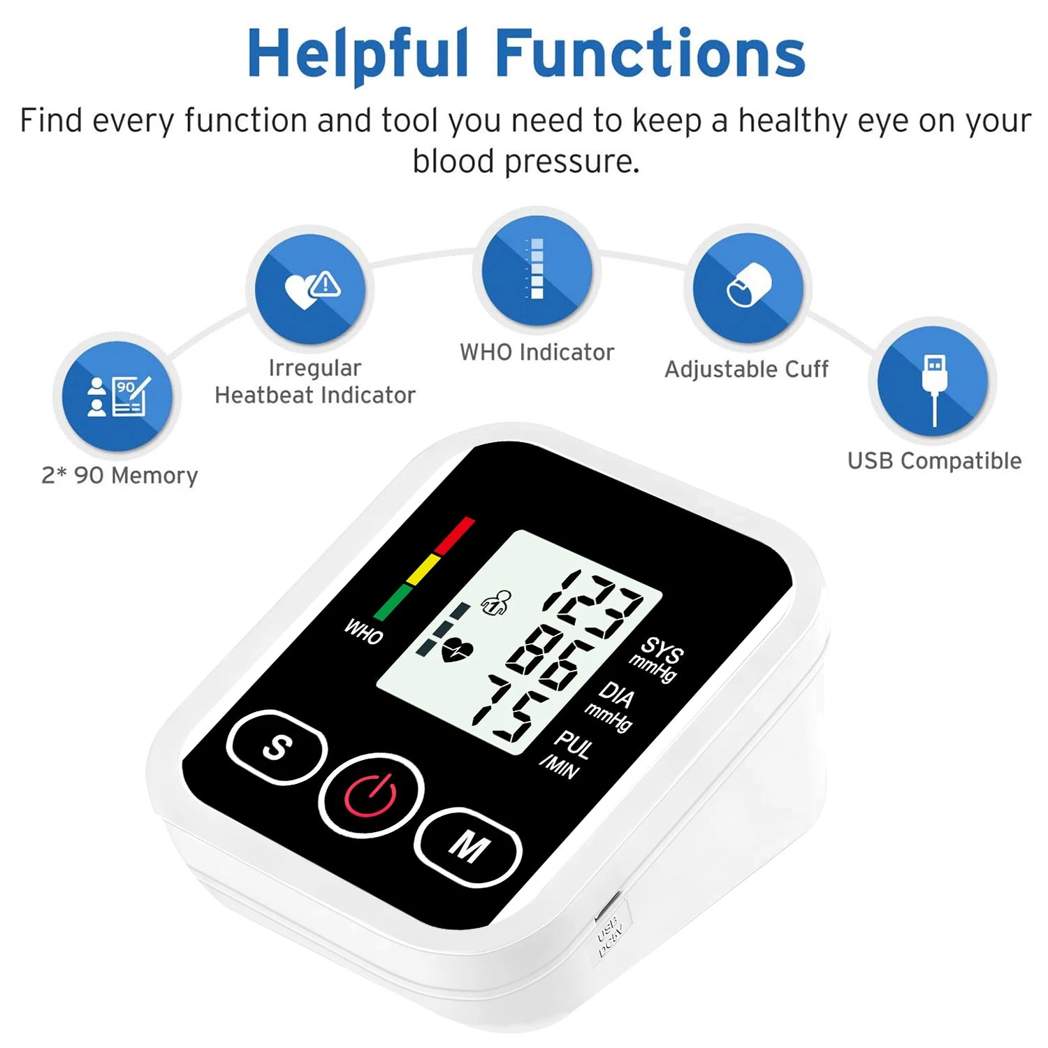 New Blood Pressure Monitor Upper Arm Automatic Tonometer Digital Tensiometer BP Monitor Medical Sphygmomanometer Health Care