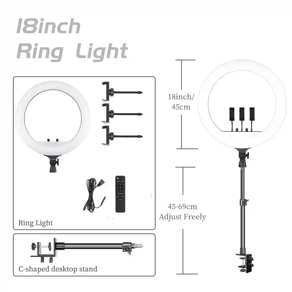 18 Inch LED Ring Light with Adjustable Tripod for Content Creation Desktop Tripod E Tidesmit