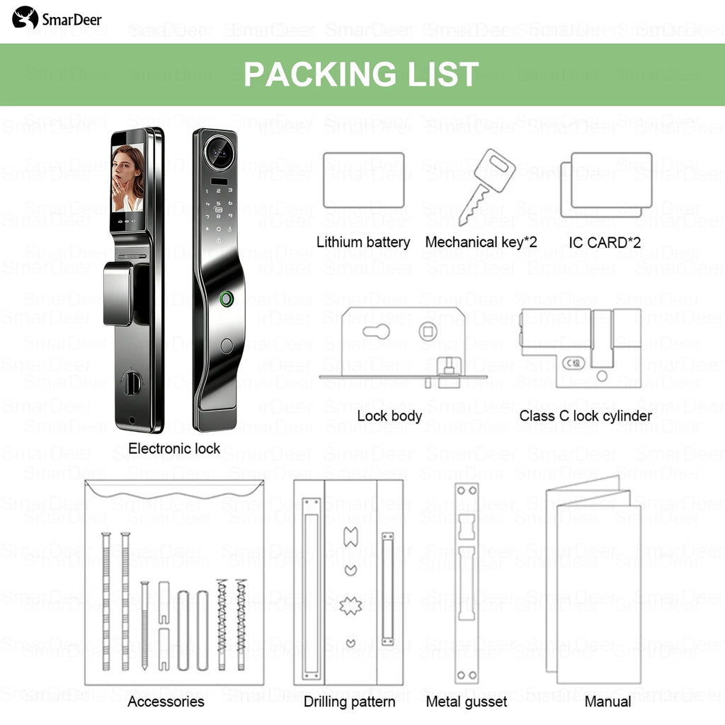 3D Facial Recognition Smart Door Lock with Video Doorbell Camera, Tuya WiFi Fingerprint Password Keyless Security Lock