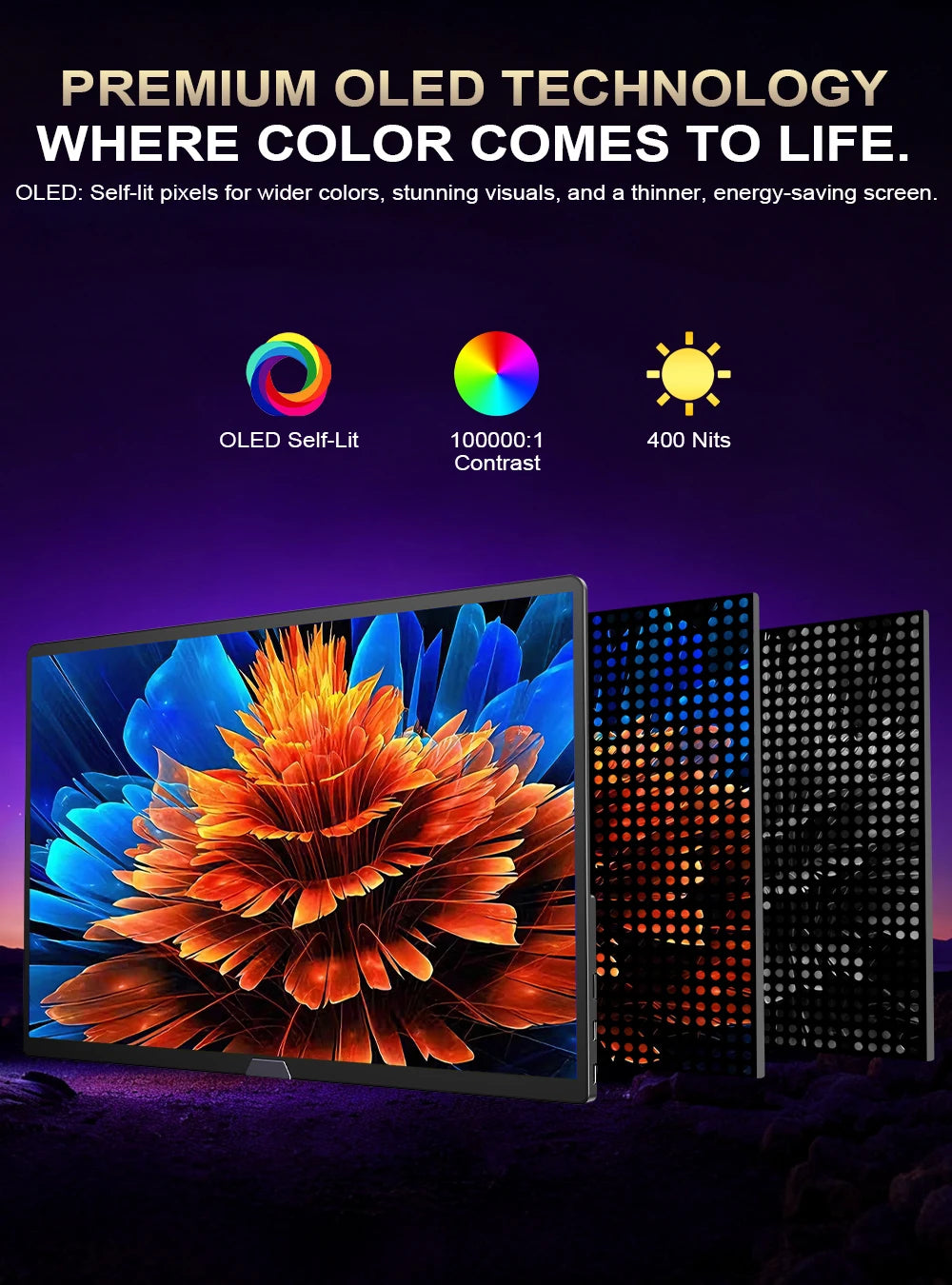 UPERFECT 15.6“ 4K OLED Portable Gaming Monitor 16:10 500Nits 0.1MS Laptop Display Ultra-Slim Aluminum Design Built-in Kickstand
