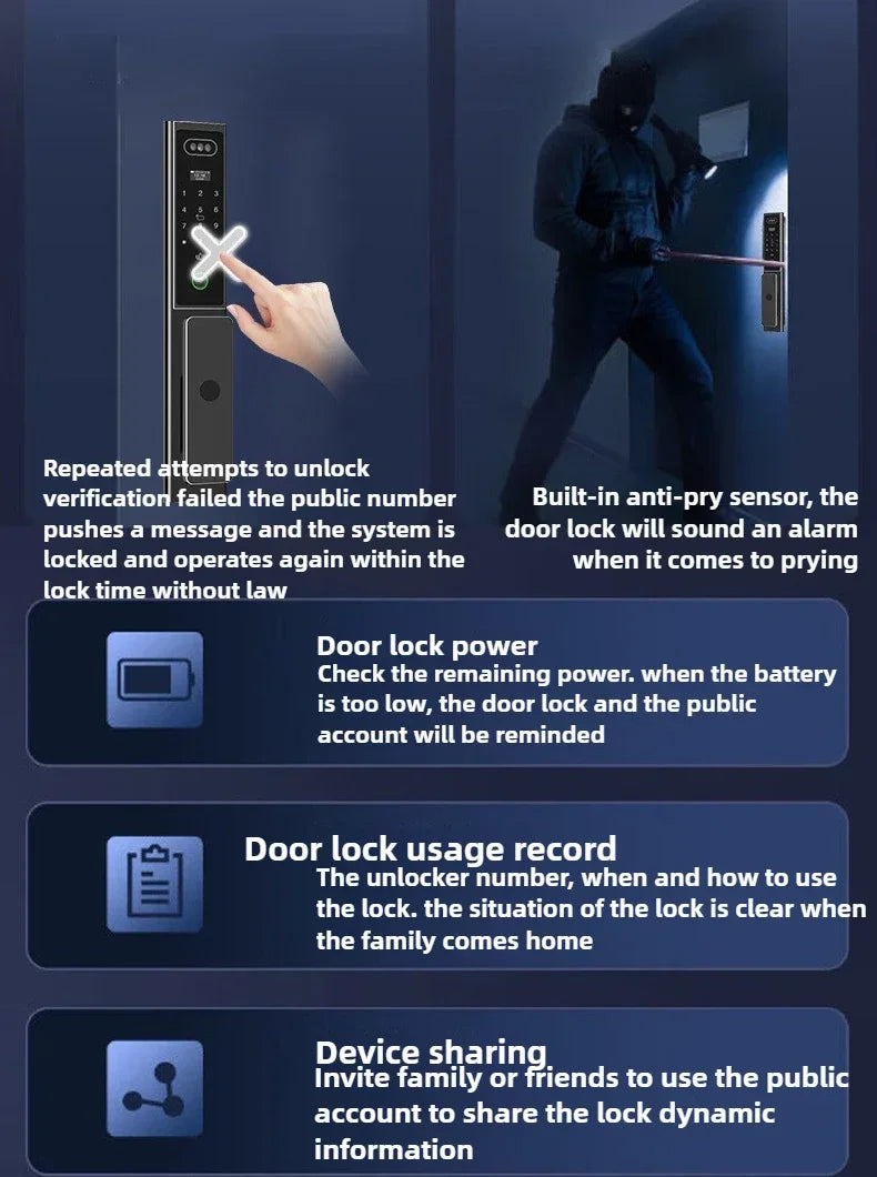 Outdoor Lock with Surveillance Camera Home Automatic Smart Door Lock 3d Facial Recognition Fingerprint Password