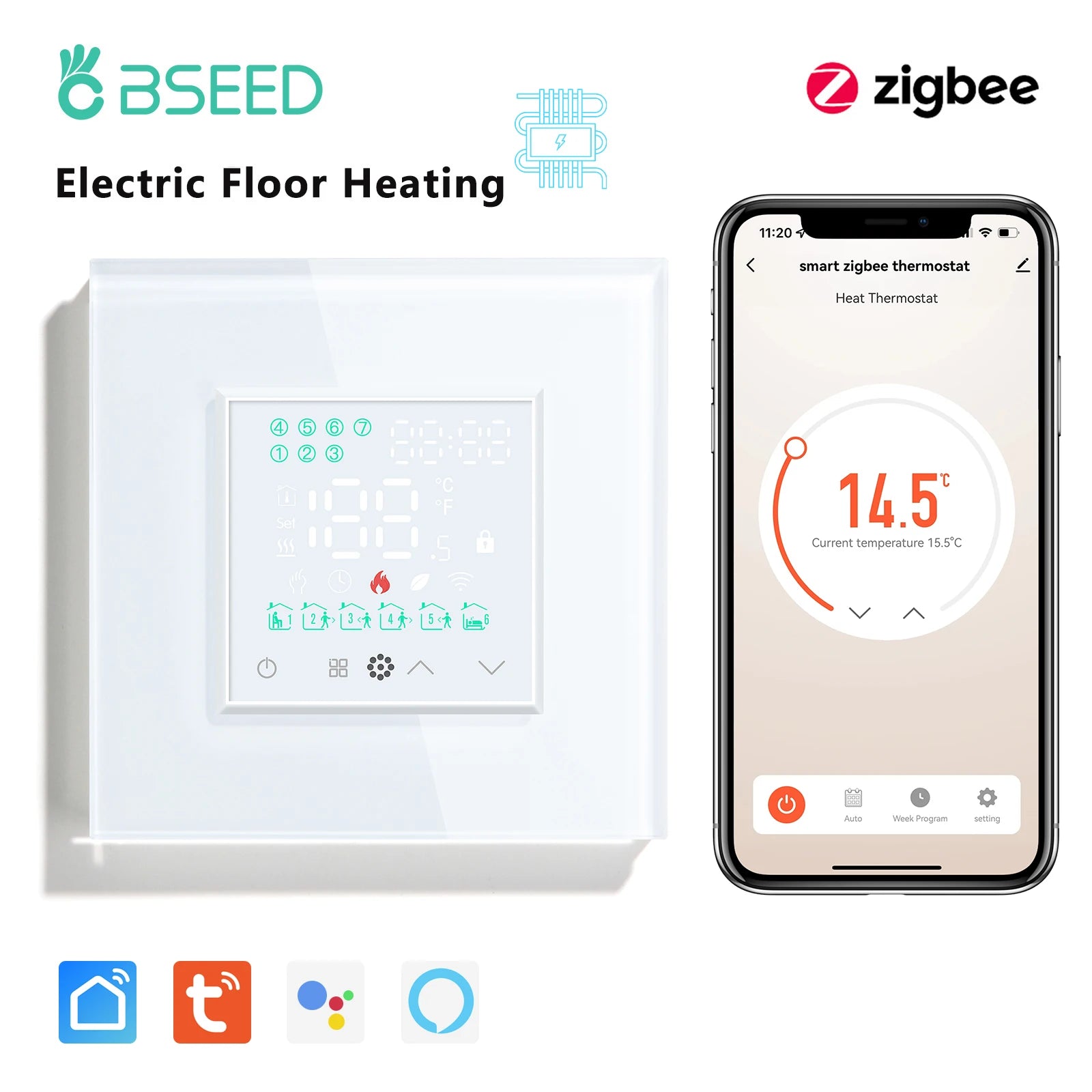 Smart ZigBee Floor Heating Thermostat | WiFi App Controlled HVAC White Electric ZigBee Thermostat Tidesmit
