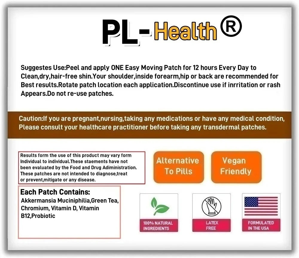 30 Patches Akkermansia Muciniphilia Probiotic Transdermal Patches With Green Tea,Chromium,Vitamin D Support Gut Health& Immunity