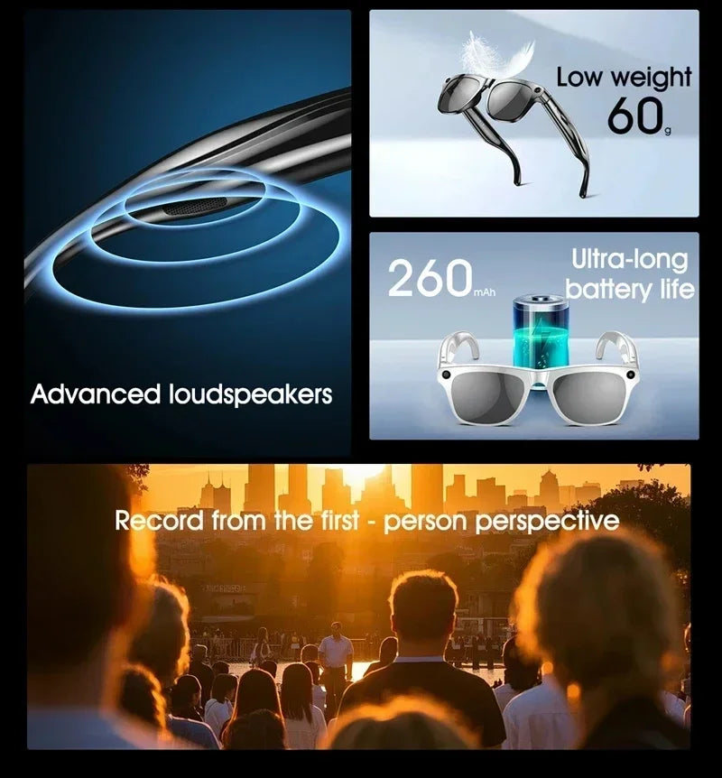 AI Smart Glasses with 8K Camera & Bluetooth Audio - Tidesmit Tidesmit