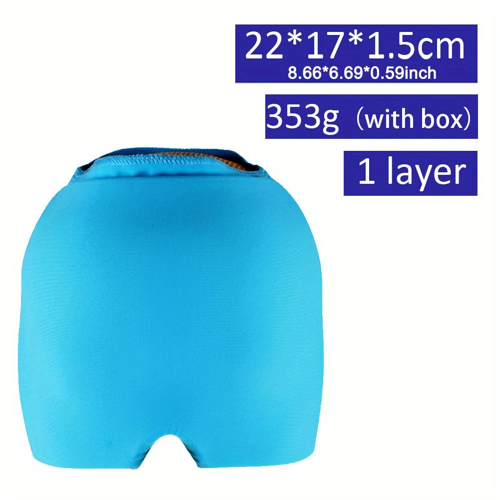Blue gel ice pack headache hat for migraine and tension relief, single-layer cold compress cap, 22x17cm dimensions.