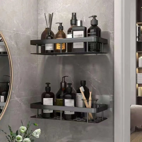 1/2/3pcs No Drill Wall Bathroom Shelf Aluminum Alloy Shampoo Rack Makeup Storage Organizer Shower Shelf Bathroom Accessories