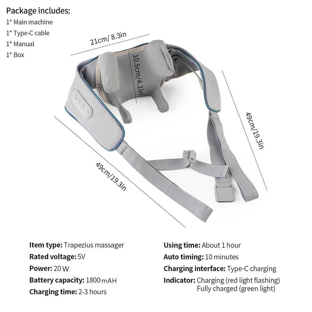Cordless Deep Tissue Neck and Shoulder Massager with Heat Therapy Back Massage Instrument Tidesmit