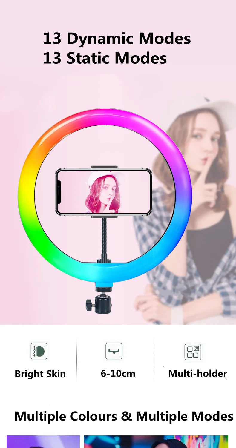 13 Inch RGB Ring Light with Tripod Stand - Adjustable LED Lighting Tidesmit