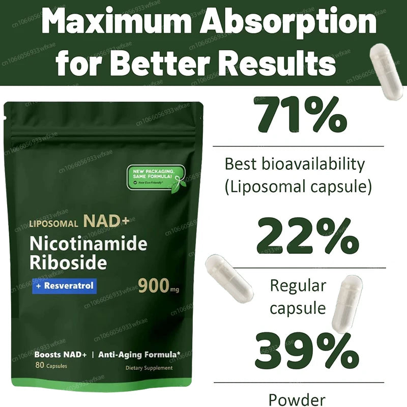 80/240/400Pills Pure NAD+ Nicotinamide Nucleoside 900mg Resveratrol Supplement Vegetarian Capsules Anti-aging