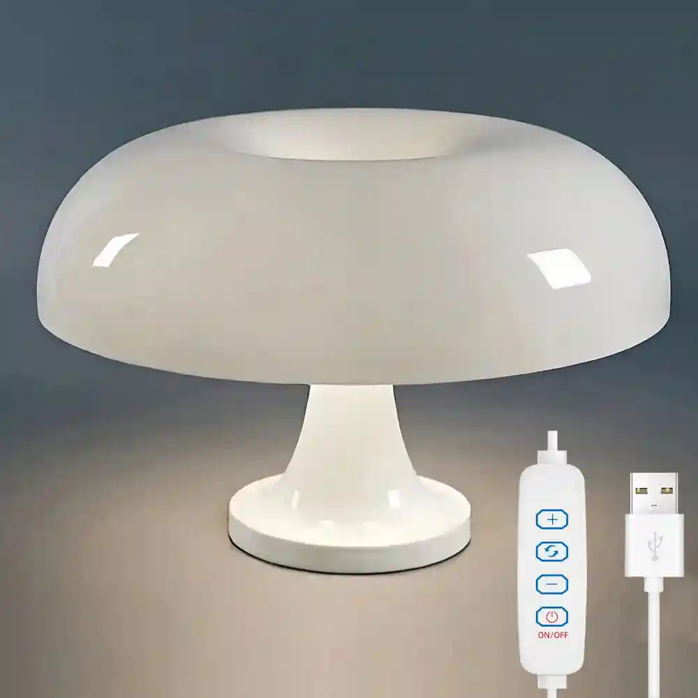 Mushroom Table Lamp - Bauhaus Bedside LED Light, 25cm Adjustable Desk Lamp whiteusb plug 28cm Tidesmit