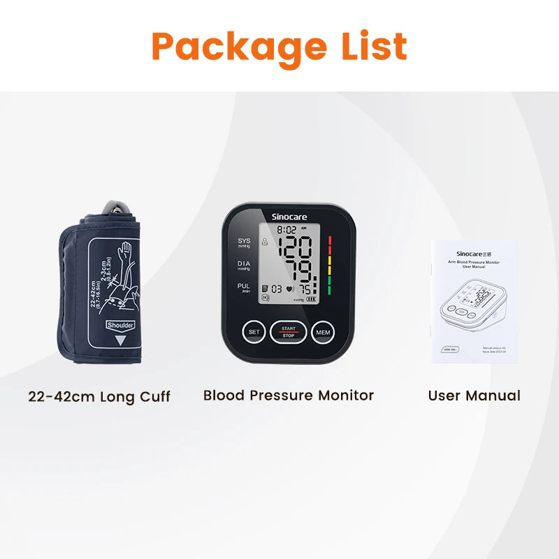 Sinocare Blood Pressure Monitor Digital Upper Arm Blood Pressure Measuring Device 22-42 Long Cuff Home Professional BP Machine