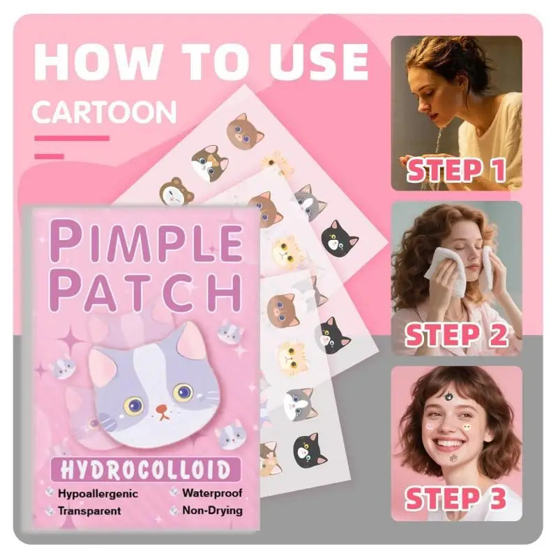 600Pcs Acne Patches Cat Shaped Acne Heal Sticker Colorful Acne Cover Removal Pimple Patch Anti-Acne Hydrocolloid Sticker